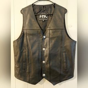 Leather FMC vest XL with detailed button with  inside and outside deep pockets.